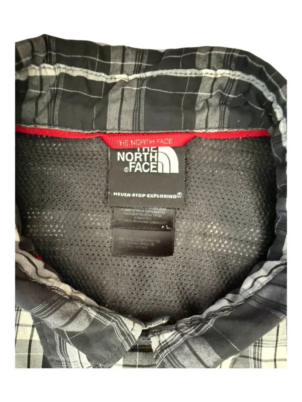 The North Face Horizon Short Sleeve Plaid Button-Up Shirt Men's Med Black/Gray